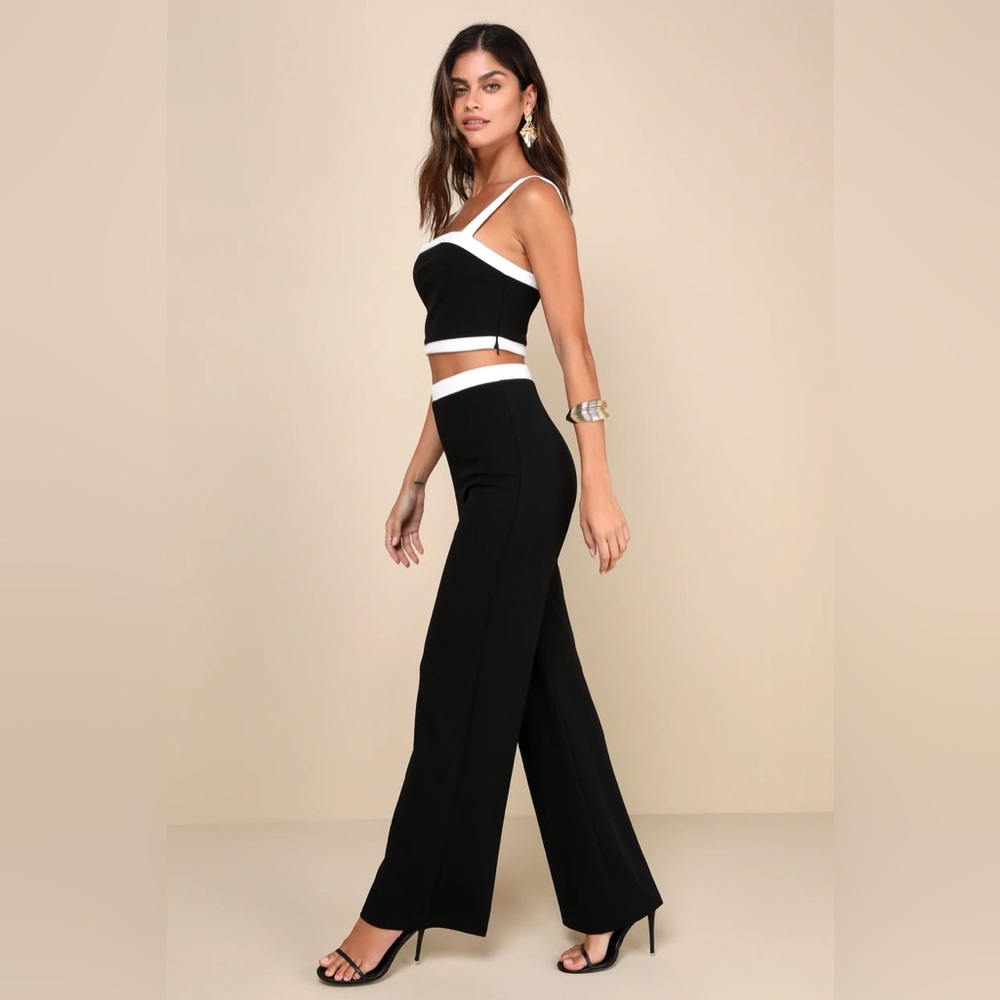 2/$30 NWT Lulu's Black Color Block 2-Pc. Wide Leg Crop Top Jumpsuit SZ. XL #2319